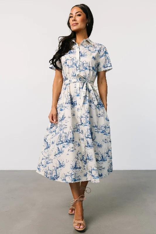 Hot Deals Layne Midi Dress | Cream + Blue