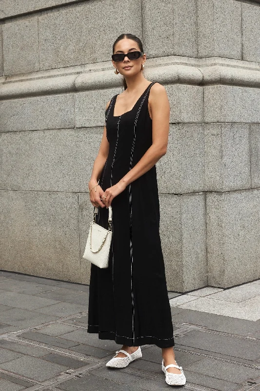 Trend Forward Threads Index Black Sleeveless Square Neck Contrast Maxi dress