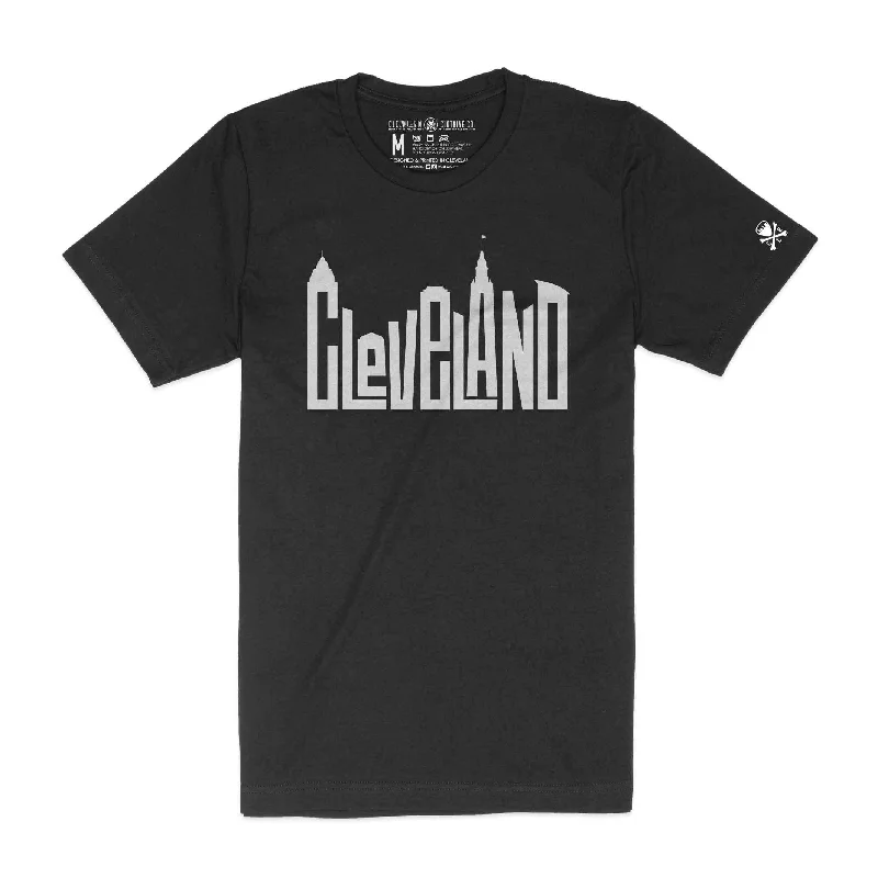 Comfortable Women's Apparel Cleveland Skyline Letters, Black Heather T-Shirt