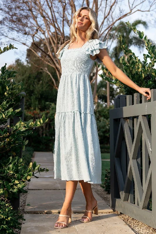 Comfortable Chic Jacie Smocked Midi Dress | Light Blue