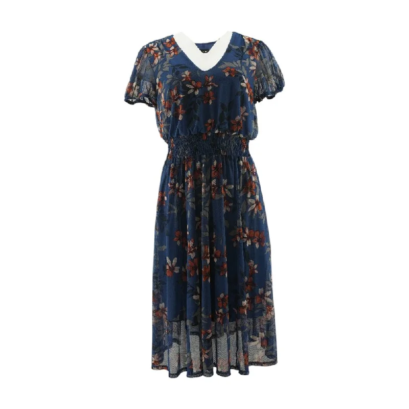 Women's Outerwear Attire Blue Floral Midi Dress