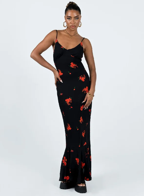 Women's Charming Outfit For Events Lucan Maxi Dress Black / Red