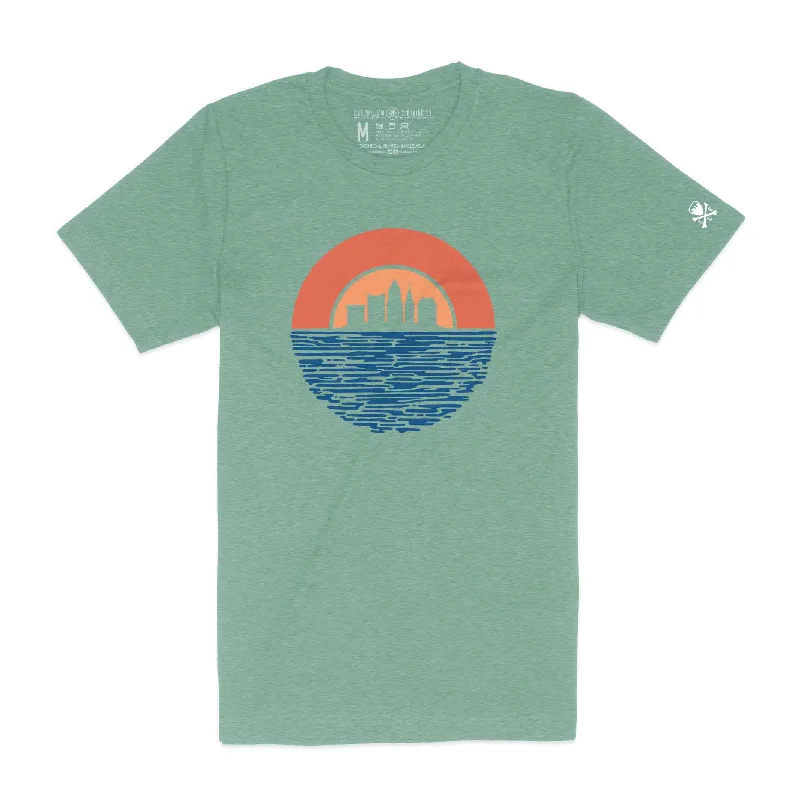 New Season Fashion Preview Sale Cleveland Sunset - Unisex Crew T-Shirt - Heather Sage