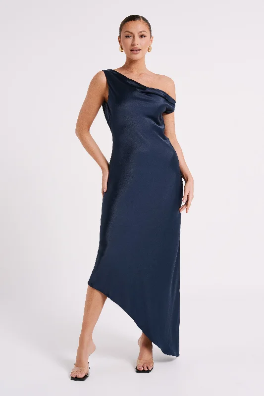 Limited Stock, Big Sale Yvette Slip Maxi Dress With Asymmetrical Hem - Navy