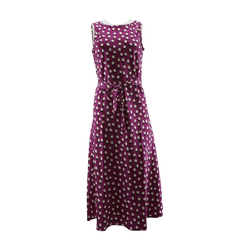 Women's Holiday Attire Purple Polka Dot Midi Dress