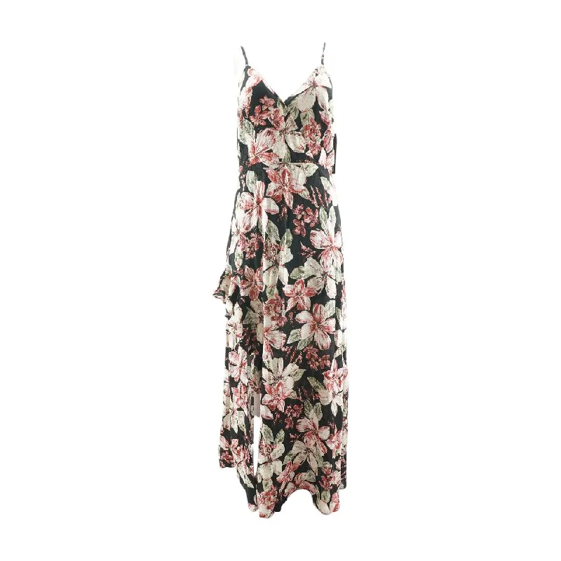 Women's Evening Attire Black Floral Midi Dress