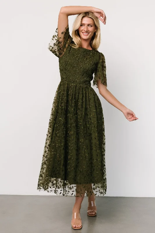 Limited Time Kendra Embroidered Dress | Olive