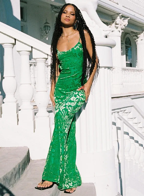 Classy Style Discounts Burn Out Velvet Maxi Dress Green