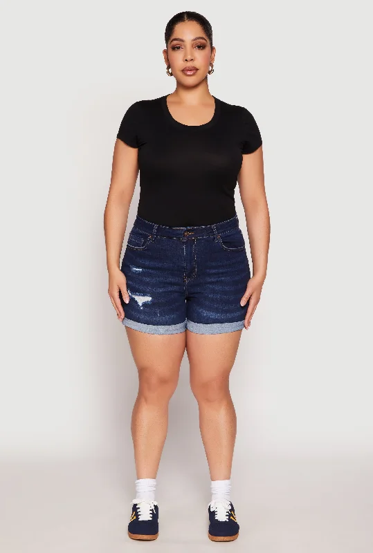 Unbeatable Deals Plus Size WAX Whiskered Distressed Denim Shorts