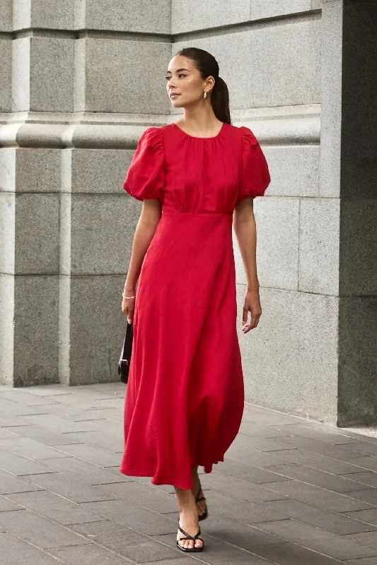 Dive Into Trendy Styles Stage Cherry Puff Sleeve Floaty Maxi Dress