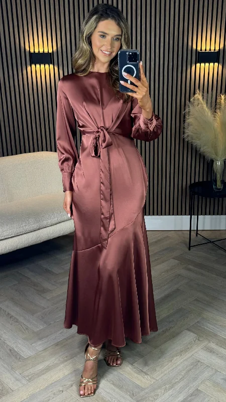 Women's Formal Apparel Kiana Dusky Pink Wrap Effect Long Sleeve Midi Dress