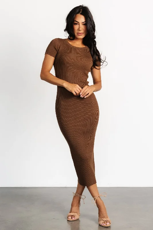 Women's Comfy Loungewear Outfit Dana Ribbed Midi Dress | Brown