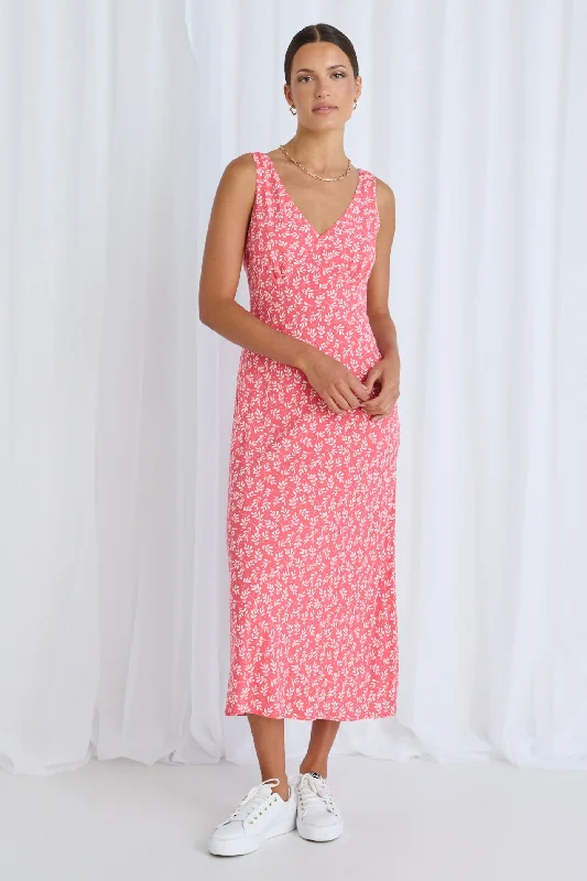 Special Offer For You Astro Coral Twiggly Sleeveless Slim Fit Midi Dress