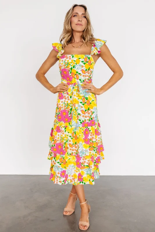 Limited Stock, Big Sale Dani Ruffle Tiered Midi Dress | Multi Floral