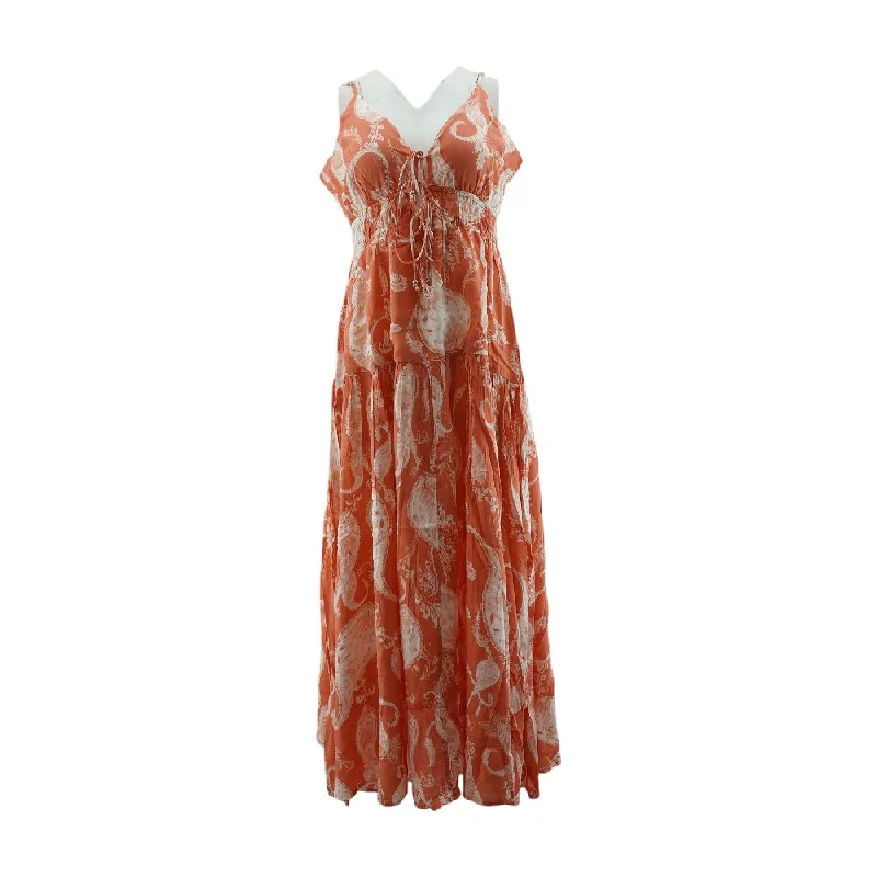 Women's Casual Attire Coral Paisley Maxi Dress