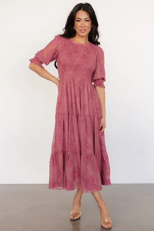 Fashion Forward Femininity Nellie Smocked Midi Dress | Vintage Rose