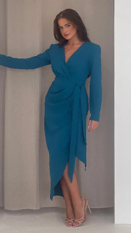 Shop The Hottest Deals Harley Teal Wrap Maxi Dress