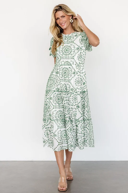 Women's Travel Apparel Mirabel Eyelet Midi Dress | White + Green