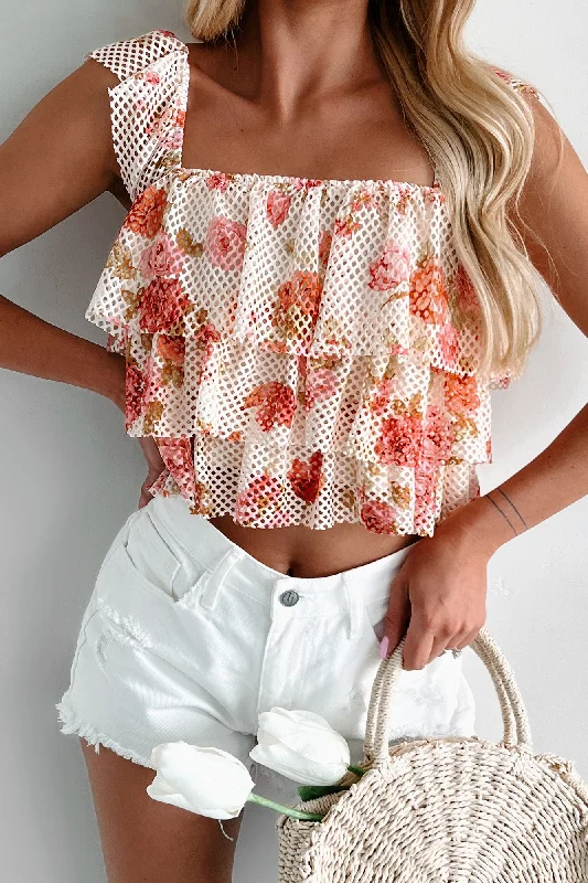 Discover Now Flirty Potential Tiered Mesh Crop Top (Multi)