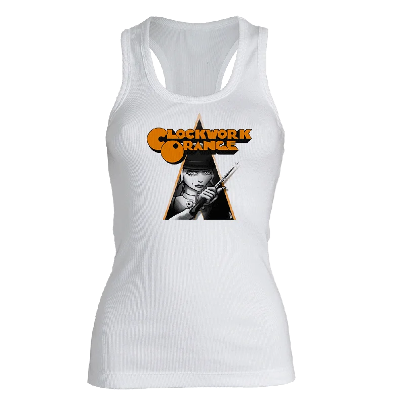 Women's Transitional Outfit Clockwork Orange "Girl" Racerback Girly Tank Top (white)