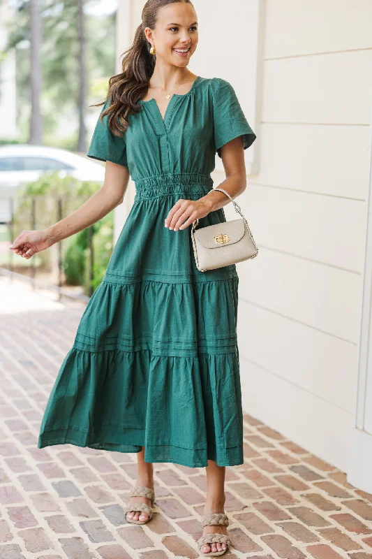 Women's Work Apparel It's In The Air Emerald Green Tiered Midi Dress