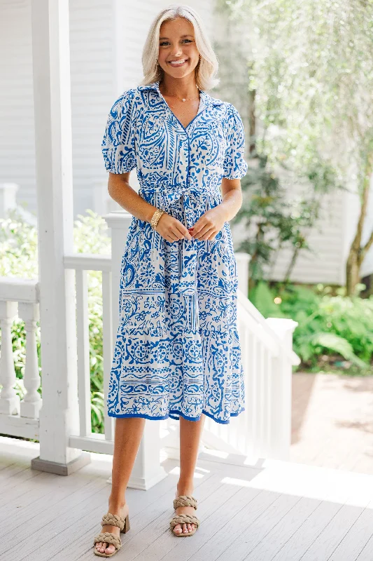 Huge Discounts This Week On Your Mind Blue Paisley Midi Dress