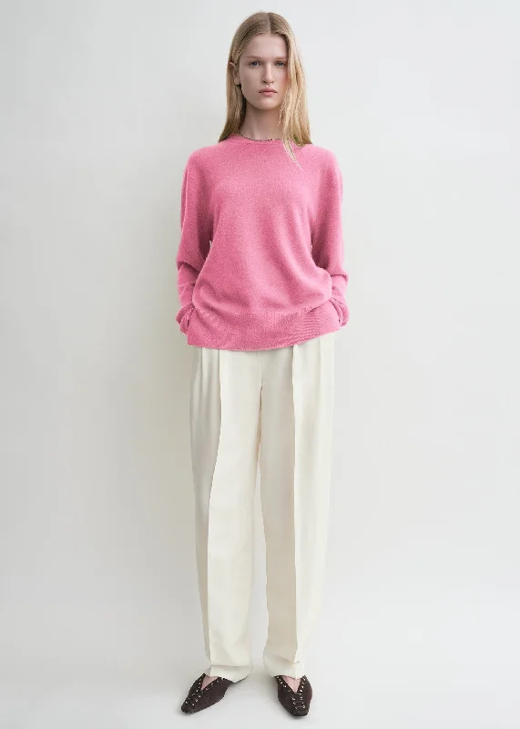 Comfortable Women's Clothes Crew-neck cashmere knit hot pink