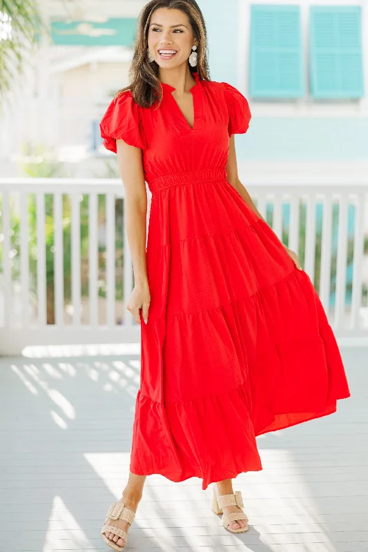 Women's Casual Garments Coming Back For You Red Tiered Midi Dress