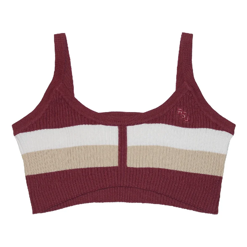 Unleash Your Trend Driven Style Emerson Street Women's Stacked FSU Stripe Knit Bra Top - Garnet/Gold/White