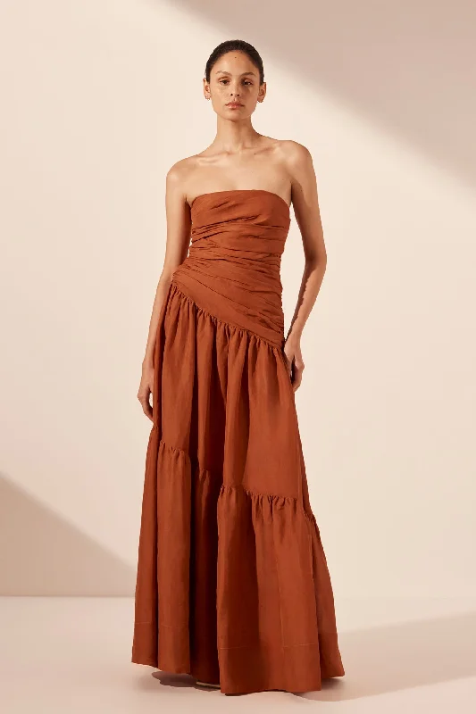 Trendy Fashion Sale CELESTE STRAPLESS TIERED MAXI DRESS - RUST