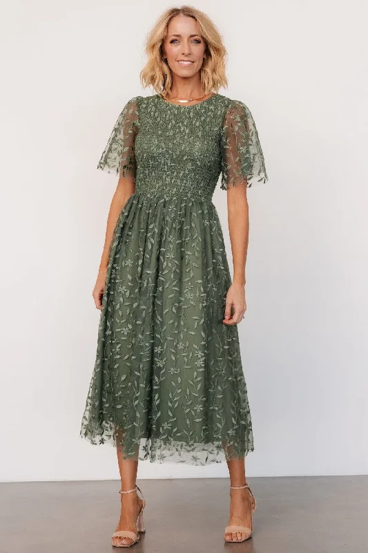 Chic & Cozy Collection Kendra Embroidered Dress | Dark Sage