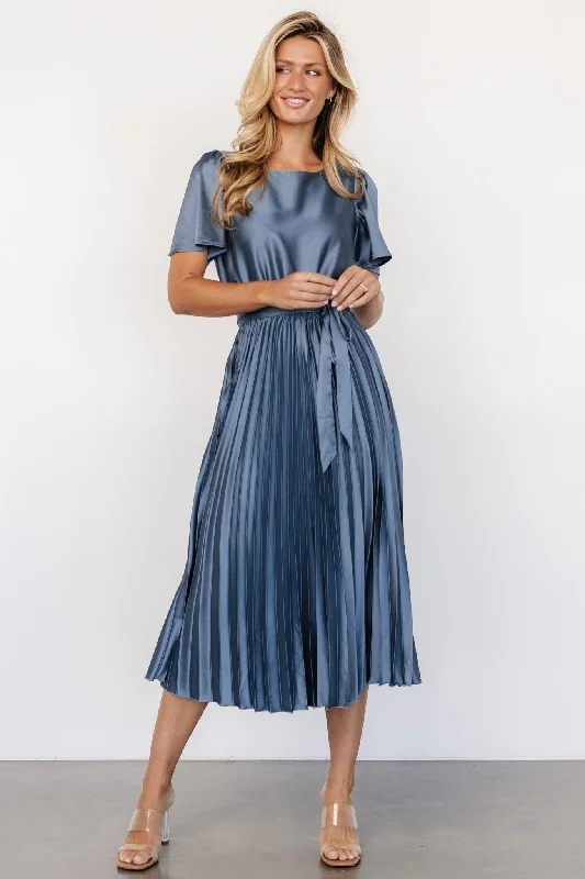 Women's Casual Outfit Adelaide Pleated Satin Dress | Blue