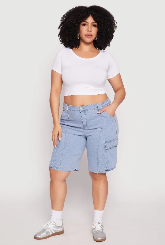 New Arrivals Plus Size Denim Cargo Skater Shorts