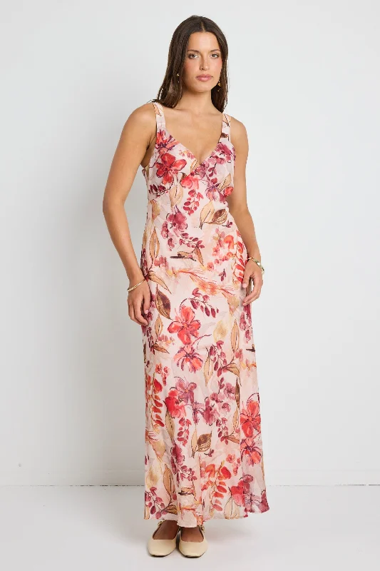 Chic And Trendy Romance Blush Floral Strappy Floaty Maxi Dress