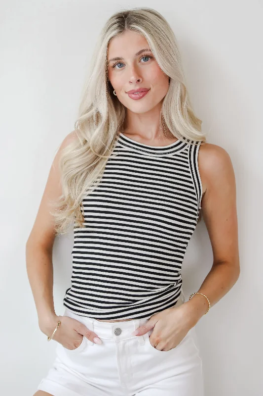 Forward Trendsetter Nicole Everyday Black Striped Tank - DU DEAL