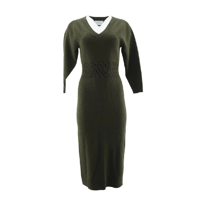 Women's Elegant Outfit Green Solid Midi Dress