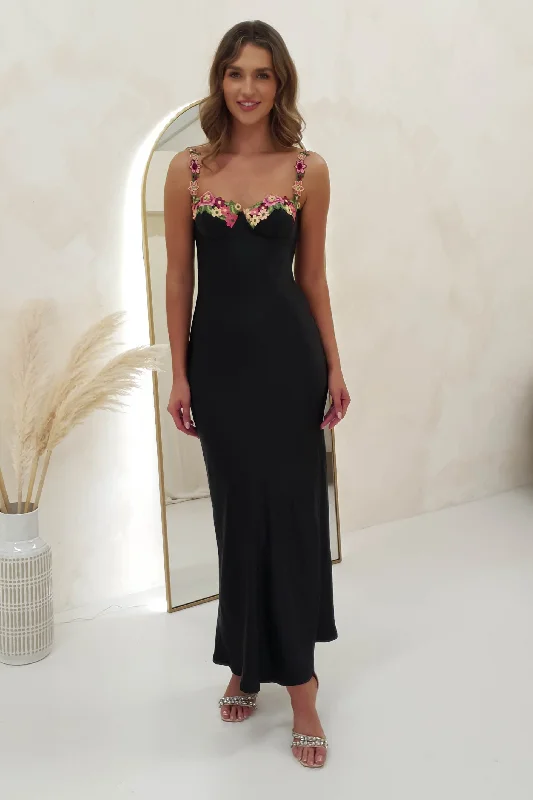 Explore What'S New Klabelle Satin Maxi Dress | Black