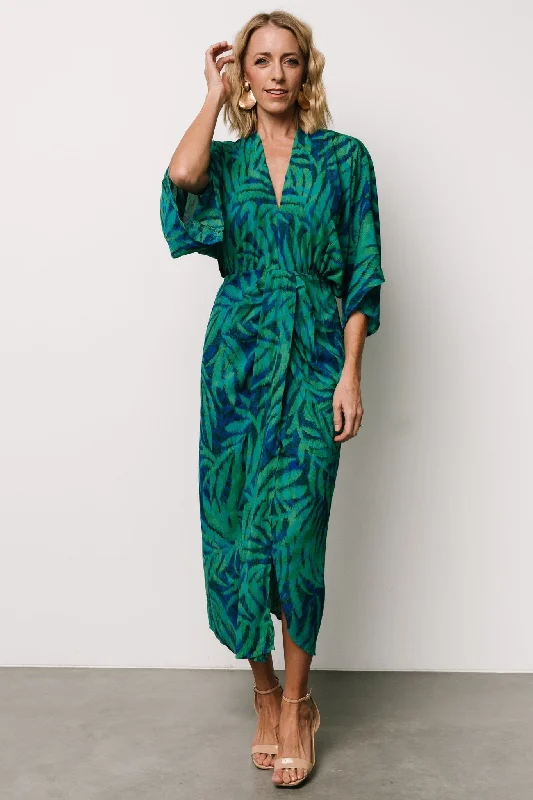 Affordable Women's Outfit Janessa Midi Dress | Green + Blue Print