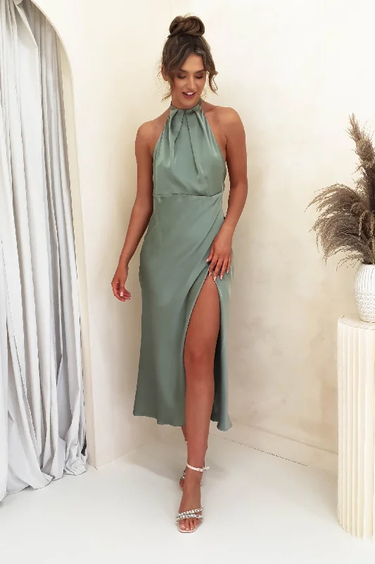 Additional Time-Limited Offers Evelyn Halterneck Midi Dress | Olive