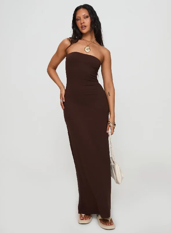 Women's Elegant Clothes Bellaire Strapless Maxi Dress Brown