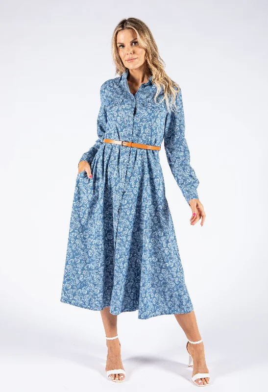 Step Ahead, Lead The Trend Paisley Print Long Sleeve Denim Dress