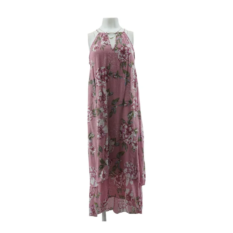 Comfortable Women's Attire Pink Floral Midi Dress