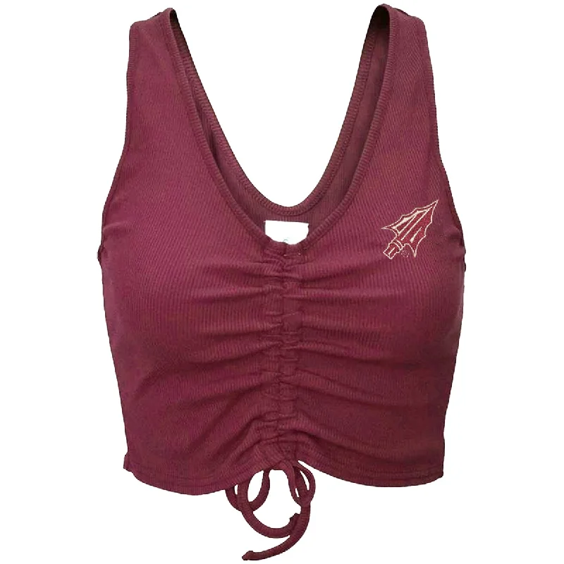 Winter Warehouse Sale ZooZatz Women's Arrowhead Logo Ruched Crop Tank - Garnet