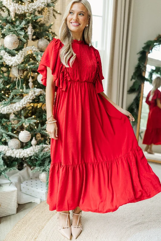 Chic Style, Always In Vogue All The Good Red Ruffled Midi Dress