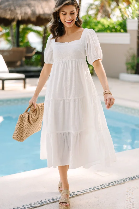 Chic Trends Unveiled Think About It White Midi Dress