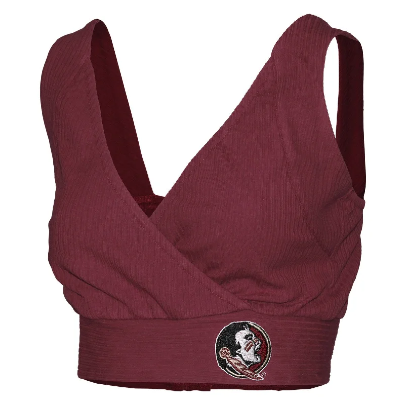 Flash Sale Starts Emerson Street Women's Seminole Logo Ribbed Bra Top - Garnet