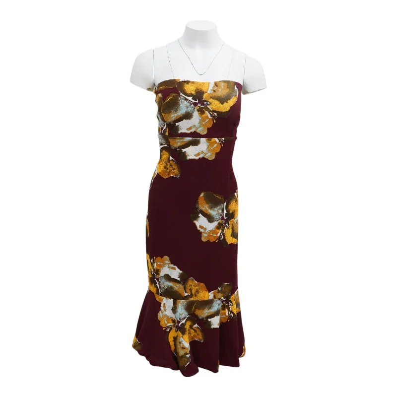 Women's Apparel Burgundy Floral Midi Dress