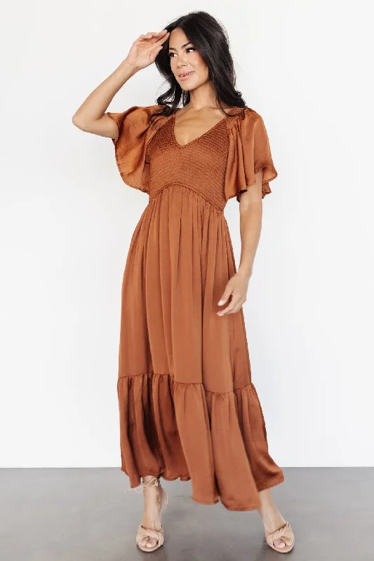 Women's Vacation Outfit Lovell Smocked Midi Dress | Dark Copper