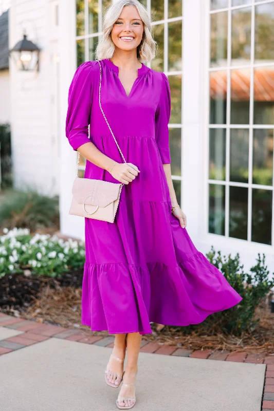 Women's Trendy Outfit Feeling So Fun Orchid Purple Tiered Midi Dress