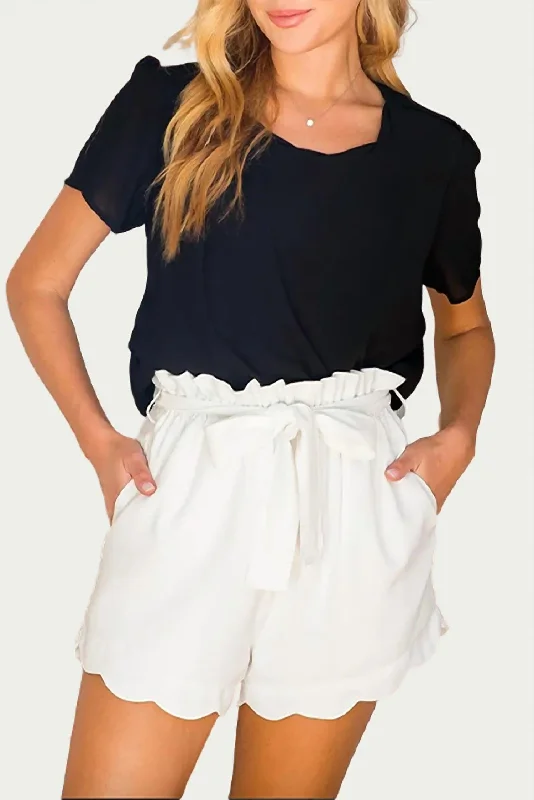 New Styles Just In High-Waisted Scallop Trim Shorts In Ivory